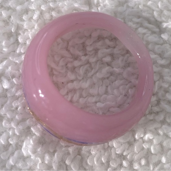 Vintage Art Glass Handmade Pink Gold Blue Band Ring - Picture 7 of 10